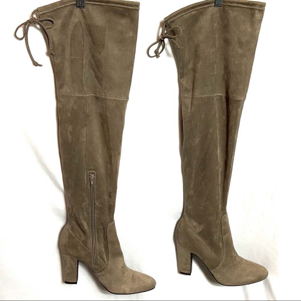 Over-the-Knee Suede Block Heel Boots - Taupe